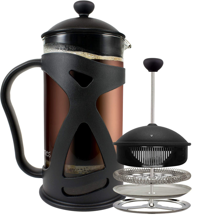 KONA French Press Coffee Maker With Reusable Stainless Steel Filter, Large Comfortable Handle & Glass Protecting Durable Black Shell (34 oz, 8 cups) 1000ml - LeoForward Australia