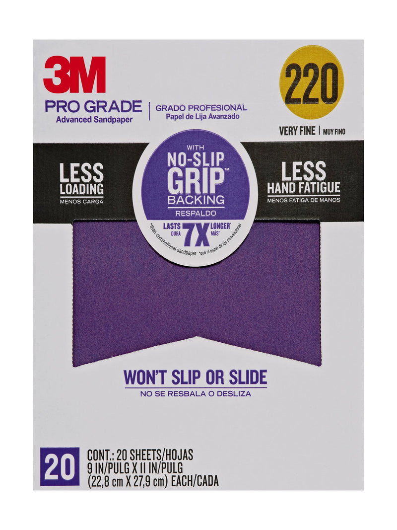  [AUSTRALIA] - 3M Pro Grade No-Slip Grip Advanced Sandpaper, 9 X 11-Inches, 220 Grit, 20/Pack