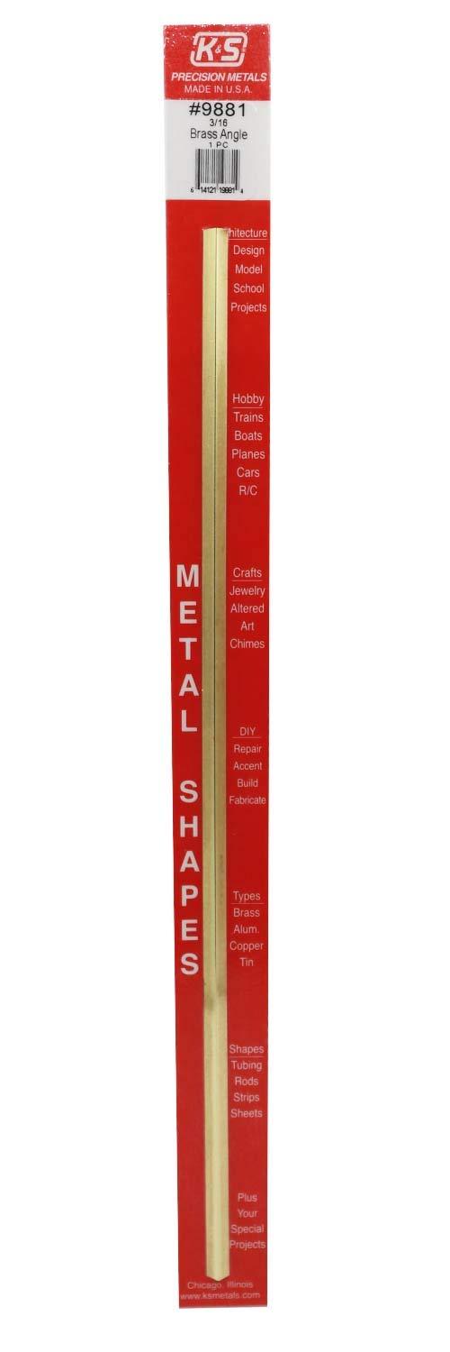 K&S Precision Metals 9881 Brass Angle, 3/16" X .014" Wall Thickness X 300mm Long, 1 Piece per Pack, Made in USA - LeoForward Australia