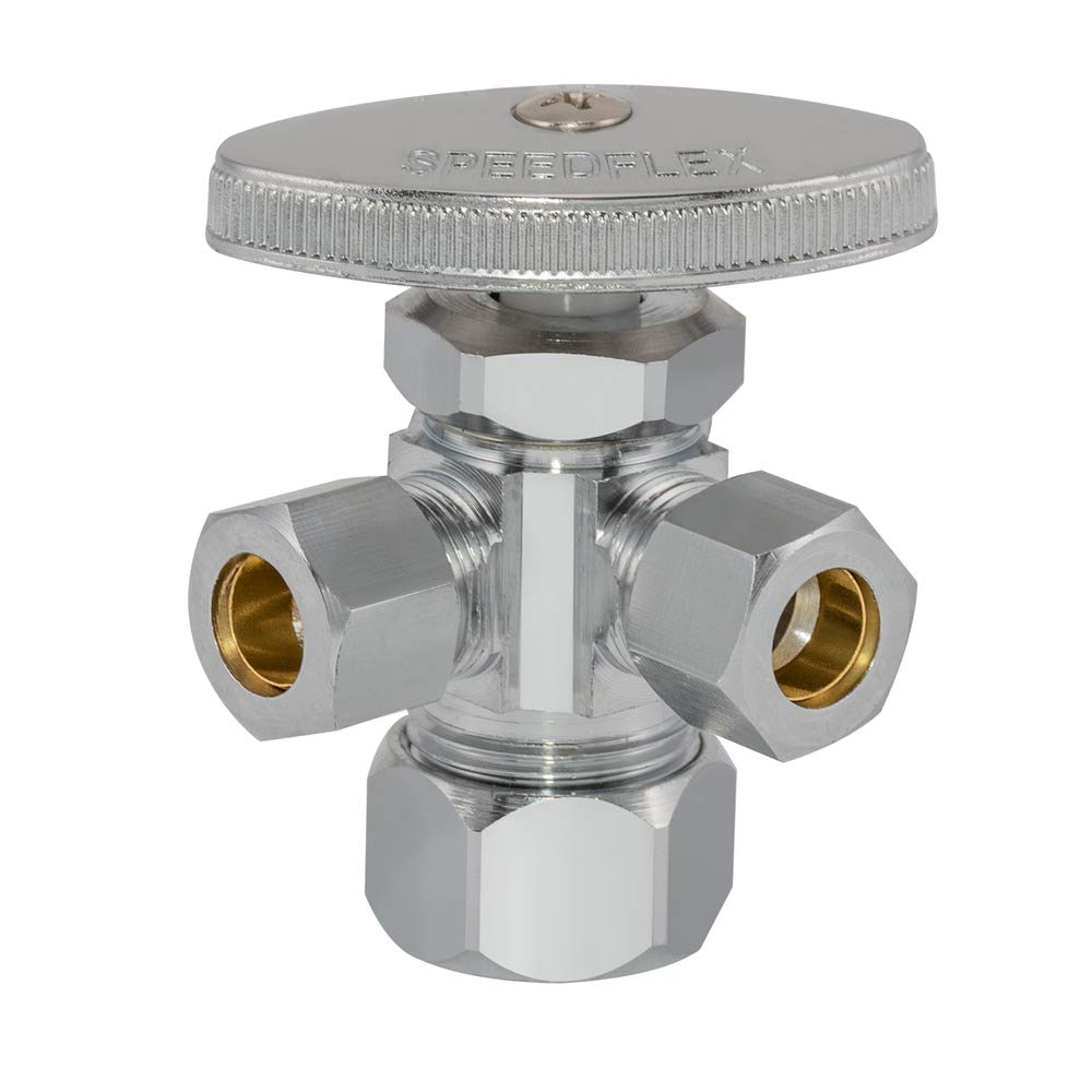 [AUSTRALIA] - Eastman 04353LF Multi-Turn Dual-Outlet Compression Inlet 3-Way Stop Valve with Removable Metal Handle, 5/8-Inch OD Compression Inlet (1/2-Inch Nom.) x 3/8-OD Compression Outlet x 3/8-Inch OD Compression Outlet, Chrome Plated 3/8" OD X 3/8" OD X 5/8" OD