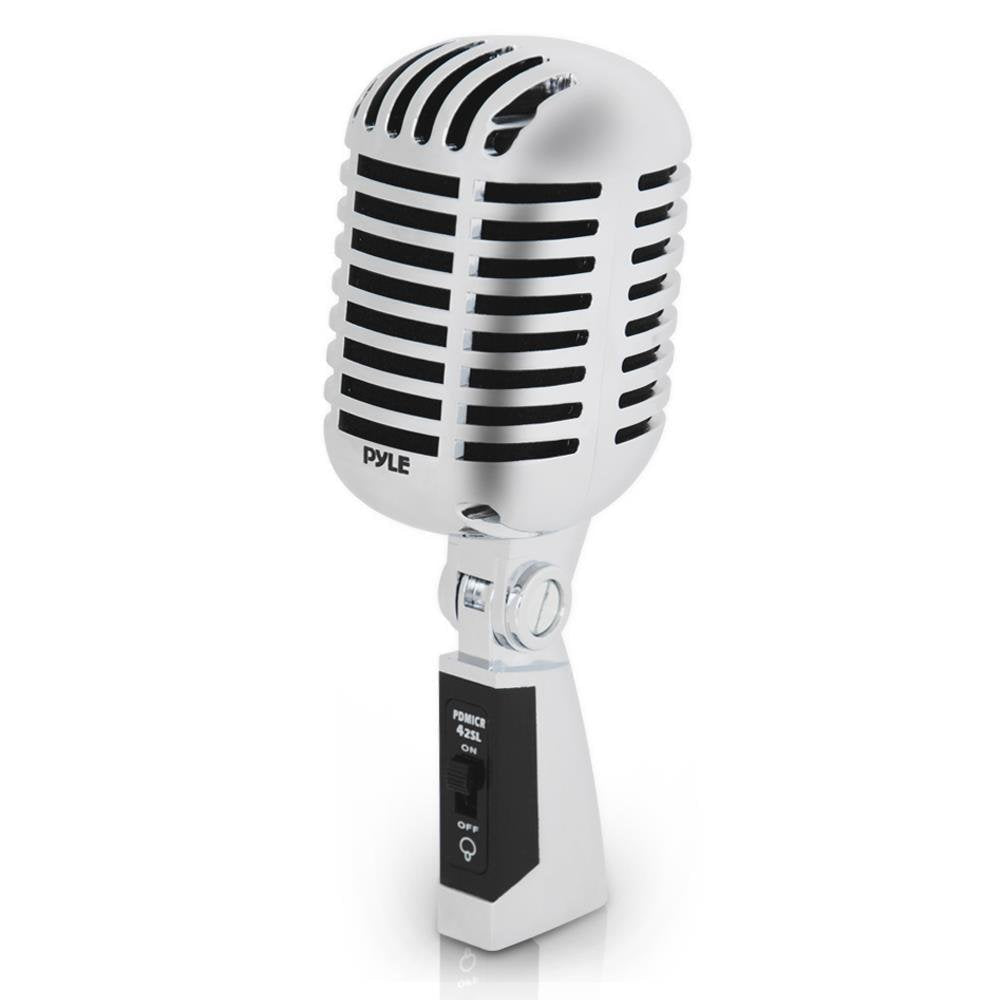  [AUSTRALIA] - Classic Retro Dynamic Vocal Microphone - Old Vintage Style Unidirectional Cardioid Mic with XLR Cable - Universal Stand Compatible - Live Performance In Studio Recording - Pyle PDMICR42SL (Silver) Silver