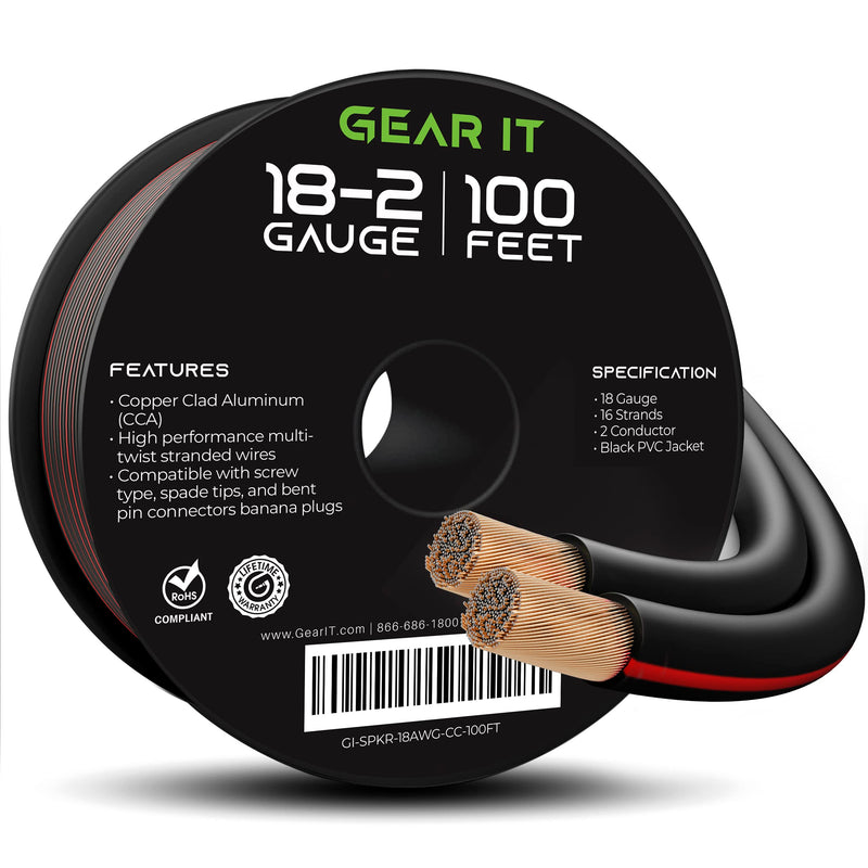  [AUSTRALIA] - 18AWG Speaker Wire, GearIT Pro Series 18 AWG Gauge Speaker Wire Cable (100 Feet / 30.48 Meters) Great Use for Home Theater Speakers and Car Speakers Black 100 Feet