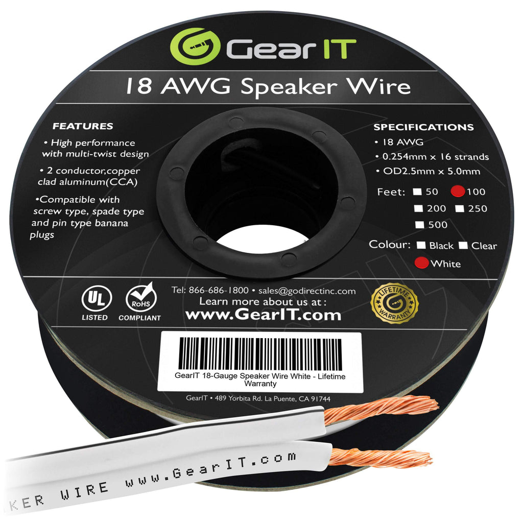 18AWG Speaker Wire, GearIT Pro Series 18 AWG Gauge Speaker Wire Cable (100 Feet / 30.48 Meters) Great Use for Home Theater Speakers and Car Speakers White 100 Feet - LeoForward Australia
