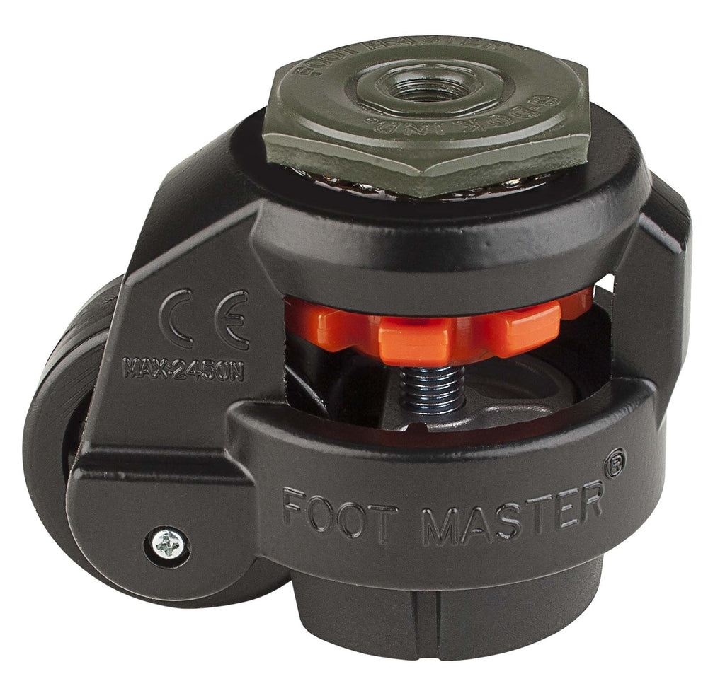 FOOTMASTER GD-60S-BLK Nylon Wheel and NBR Pad Leveling Caster, 550 lbs, Stem Mounted with 0.472" Mounting Hole Diameter, Black Finish - LeoForward Australia