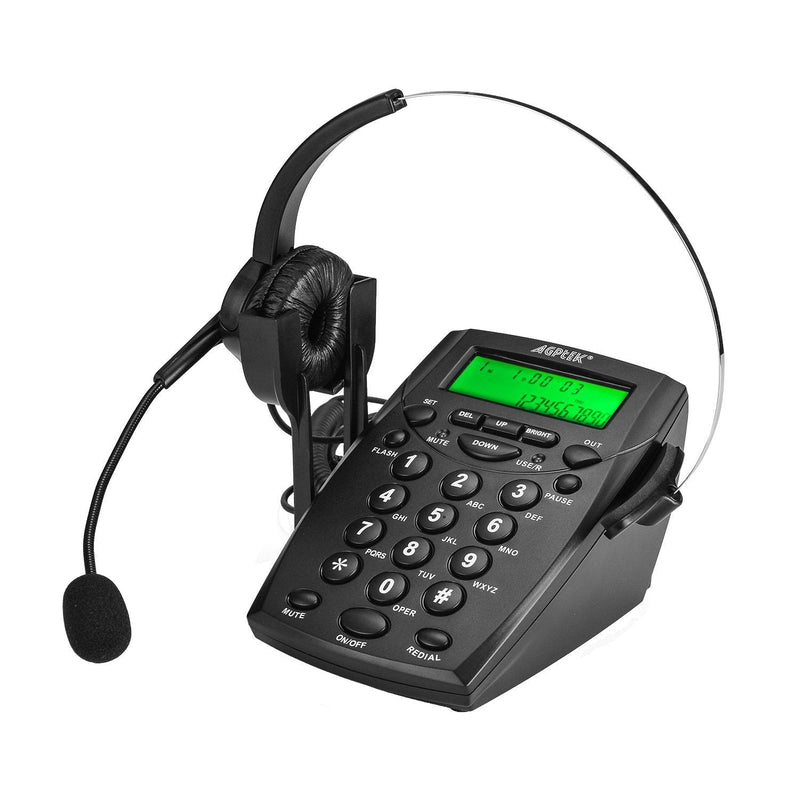 AGPtek Handsfree Call Center Dialpad Corded Telephone #HA0021 with Monaural Headset Headphones Tone Dial Key Pad & REDIAL- 1 Year Warranty Keypad headset - LeoForward Australia