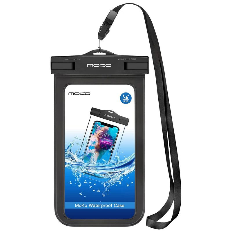  [AUSTRALIA] - MoKo Waterproof Phone Pouch Holder, Underwater Cellphone Case Dry Bag with Lanyard Armband Compatible with iPhone 13/13 Pro Max/iPhone 12/12 Pro Max/11 Pro Max, Xr/Xs Max, 8, Samsung S21/S20/S10/S9 Black