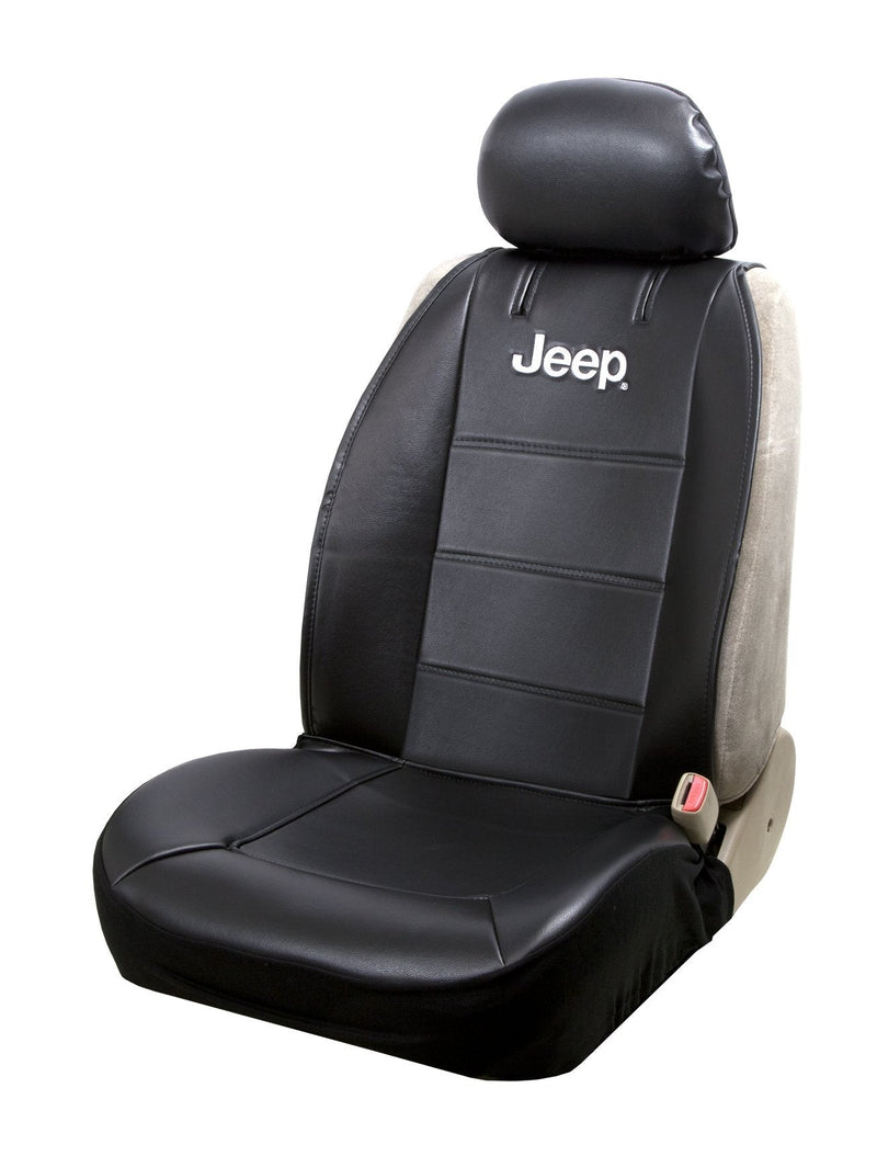 [AUSTRALIA] - Plasticolor 008581R01 Jeep Logo Universal Fit Car Truck or SUV Sideless 2-Piece Seat Cover w/Head Rest,Black