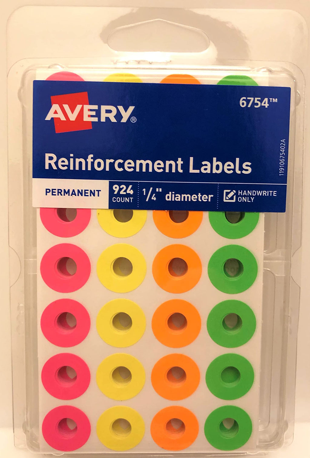 aVERY 924 COUNT 1/4 DIAMITER REINFORCEMENT COLORED LABELS: Permenant Adhesive Sticks & Stays, and Fits Standard Size Punched Holes, - LeoForward Australia
