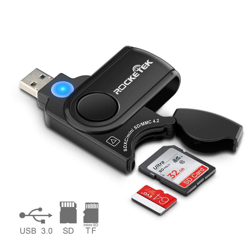  [AUSTRALIA] - Rocketek RT-CR3A 11 In 1 USB 3.0 Memory Card Reader/Writer with A Build-in Card Cover and 2 Slots (SD Card + Micro SD Card) for SDXC, Uhs-I SD, SDHC, SD, Micro SDXC, Micro SDHC, Micro SD, MMC Memory Cards USB 3.0 card reader