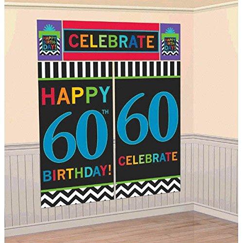amscan The Party Continuous 60th Birthday Party Scene Setters Wall Decorating Kit , Pack of 5, Multi , 10" X 1.2" foil - LeoForward Australia