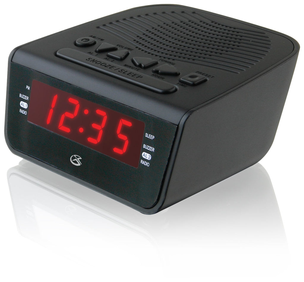 GPX C224B Dual Alarm Clock AM/FM Radio with Red LED Display (Black) - LeoForward Australia