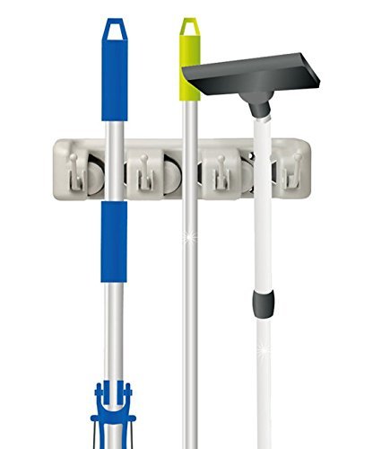  [AUSTRALIA] - Home-it 13 Mop and Broom Holder, Wall Mounted Garden Tool Rack Storage & Organization for General Storage (3-Position), White