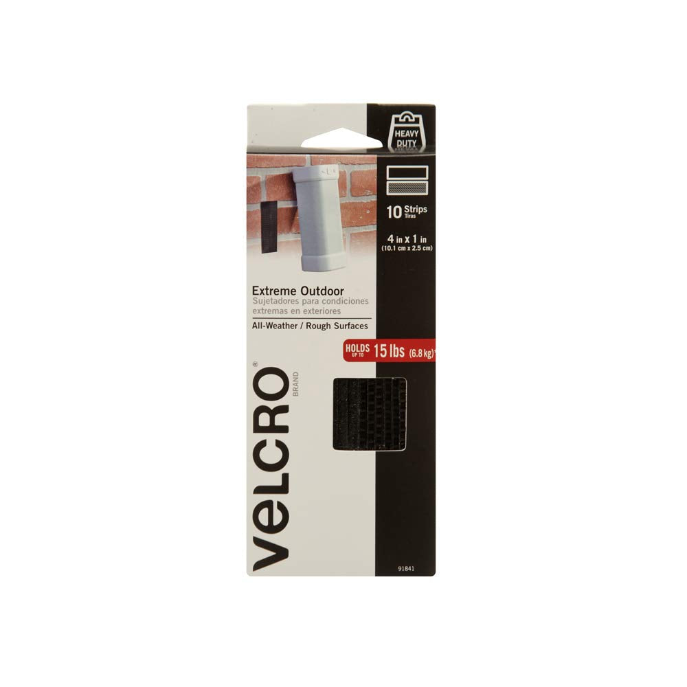  [AUSTRALIA] - VELCRO Brand Outdoor Heavy Duty Strips | 4 x 1 Inch Pk of 10 | Holds 15 lbs | Black Extreme Hook and Loop Tape Industrial Strength Adhesive | Weather Resistance for Rough Surfaces (91841) 4in x 1in (10Pk)