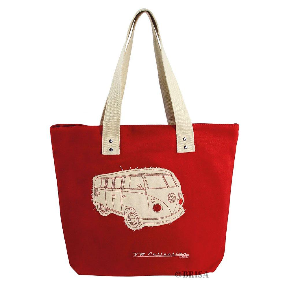 BRISA VW Collection - Volkswagen Samba Bus T1 Camper Shopper Bag (Canvas) Red - LeoForward Australia