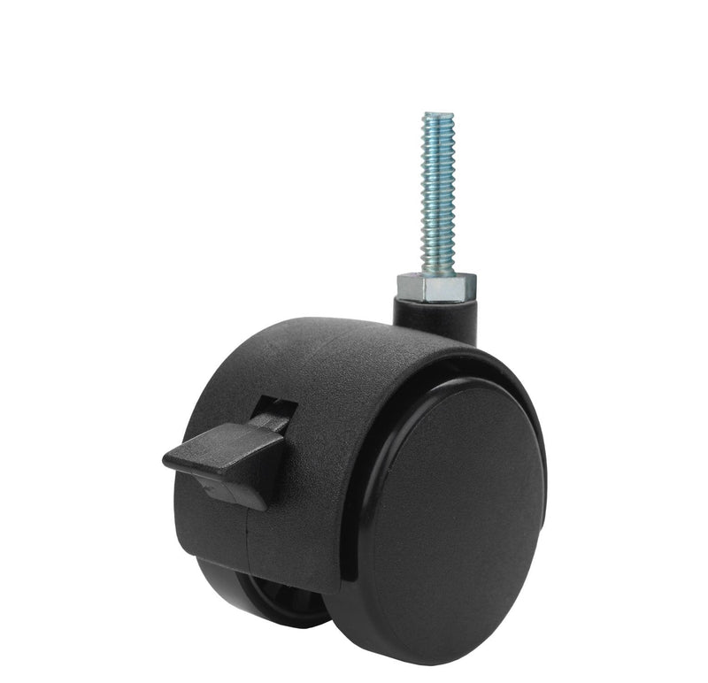 Twin Wheel Caster Solutions TWHN-40N-T03-BK-B 1.57" Diameter Nylon Wheel Hooded Brake Caster, 1/4-20" Diameter x 1" Length Threaded Stem, 67 lb Capacity Range - LeoForward Australia