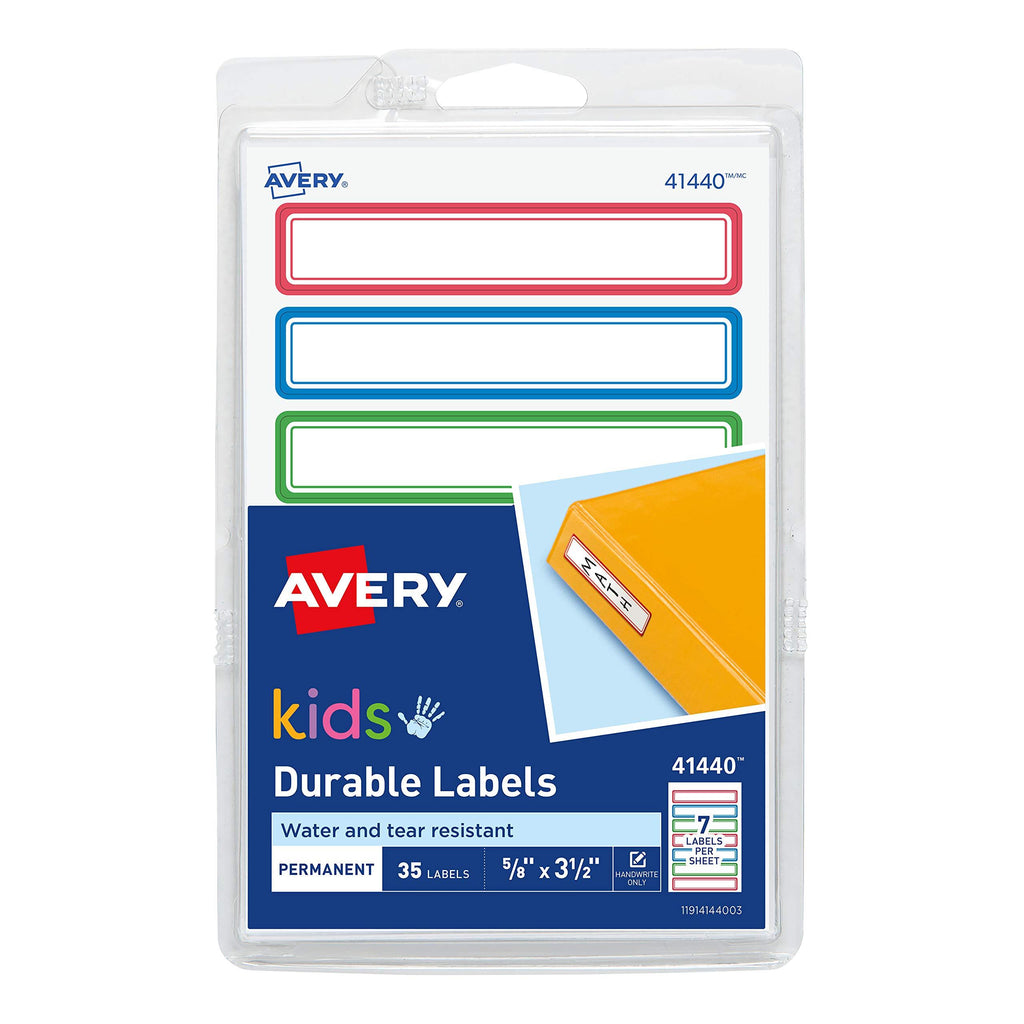Avery 0.625 x 3.5 Inches Durable Labels for Kids Gear, Assorted, Pack of 35 (41440) Bright - LeoForward Australia