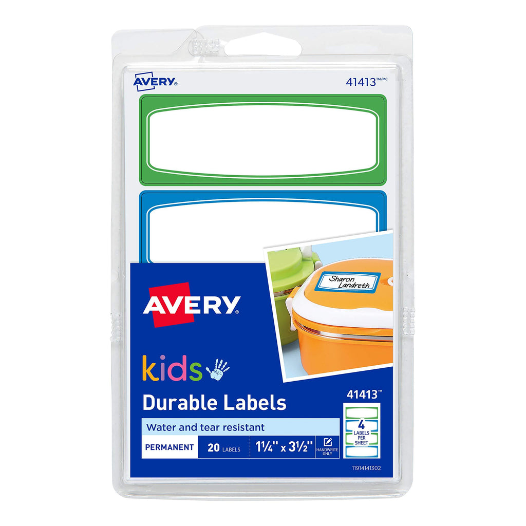 Avery 1.25 x 3.5 Inches Durable Labels for Kids Gear, Assorted, Pack of 20 (41413) Bright - LeoForward Australia