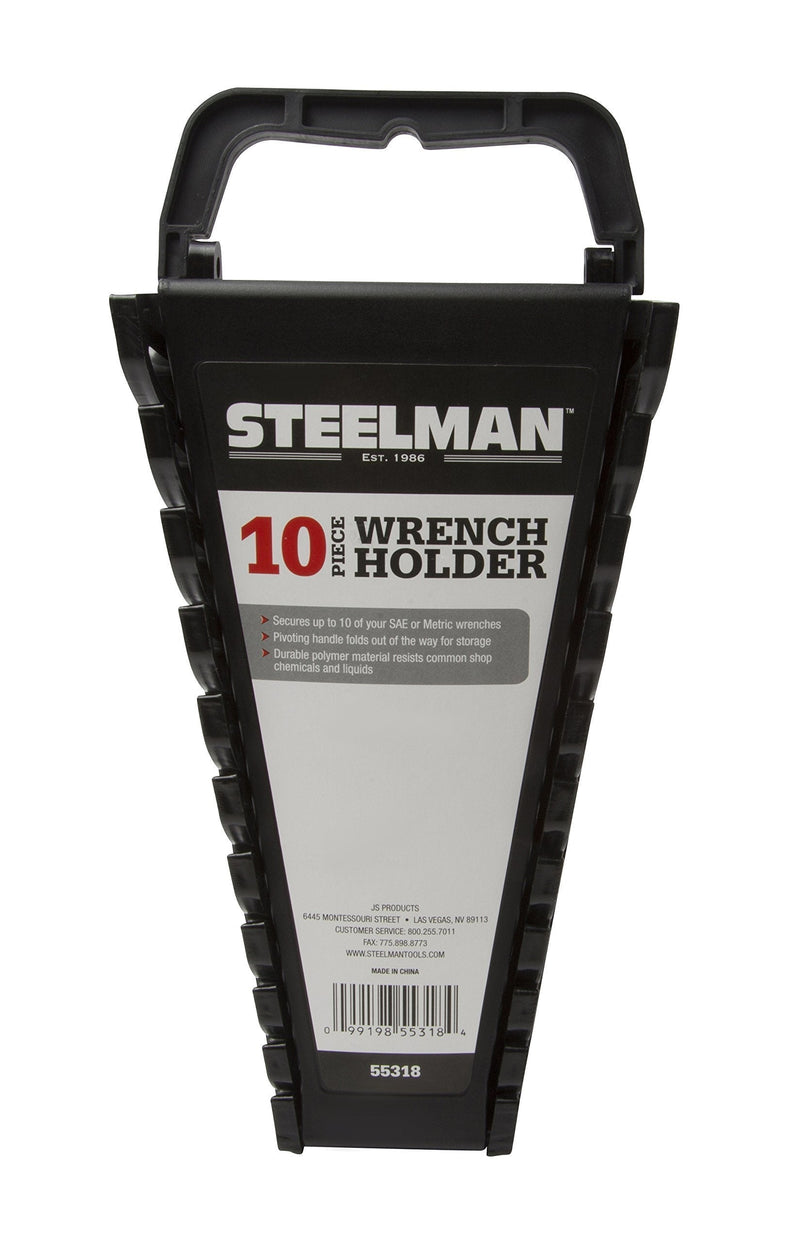 Steelman Universal 10-Tool Wrench Holder/Organizer for Mechanics, Conforming Slots, Handle for Carrying or Hanging Garage Storage, Black - LeoForward Australia