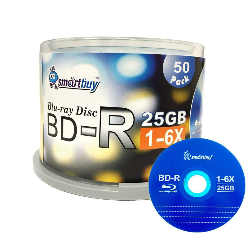 Smartbuy 50 Pack Bd-r 25gb 6X Blu-ray Single Layer Recordable Disc Logo Top Blank Data Video Media 50 Disc Spindle - LeoForward Australia