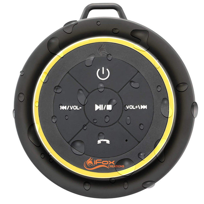  [AUSTRALIA] - iFox iF012 Bluetooth Shower Speaker - Certified Waterproof - Wireless It Pairs Easily to All Your Bluetooth Devices - Phones, Tablets, Computer, Radio Black/Gold