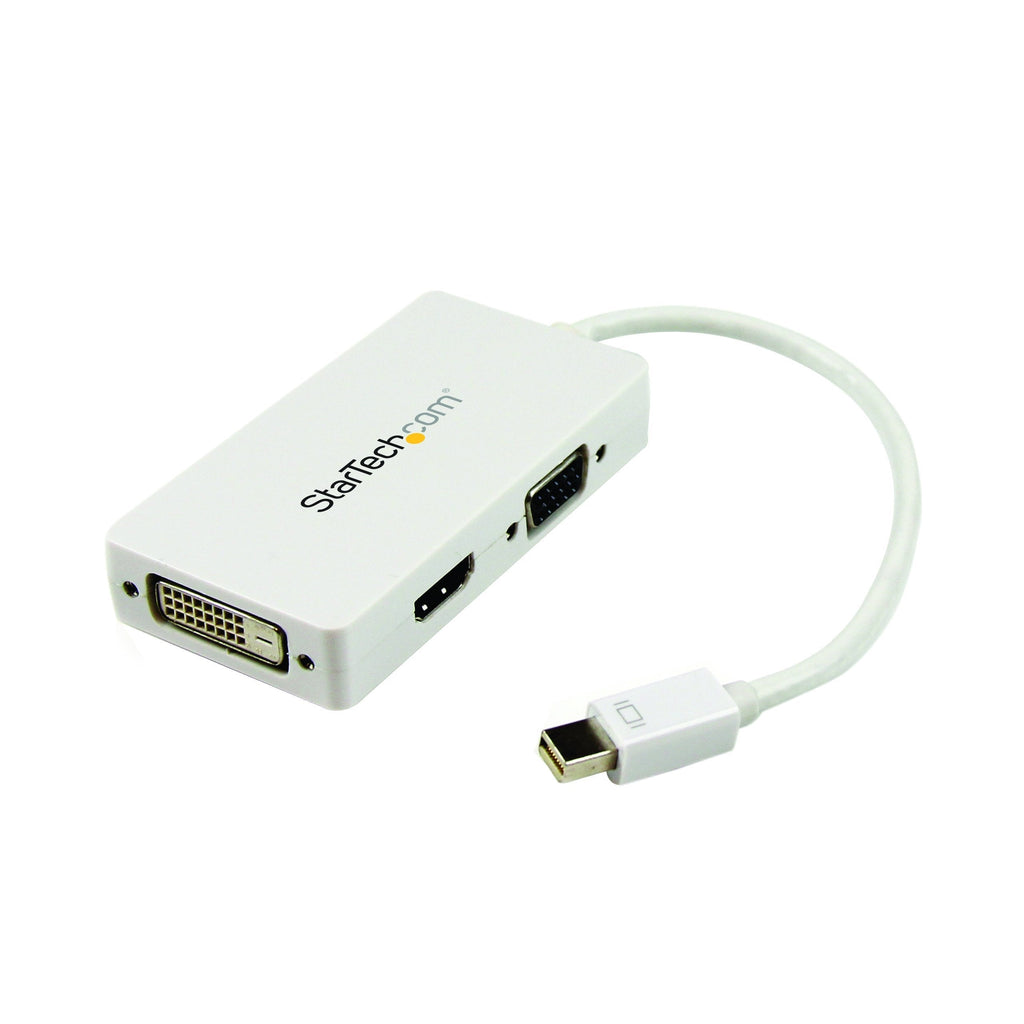 StarTech.com Travel A/V Adapter: 3-in-1 Mini DisplayPort to VGA DVI or HDMI Converter - White (MDP2VGDVHDW) VGA - DVI - HDMI (Black) Mini DisplayPort (Input) - LeoForward Australia