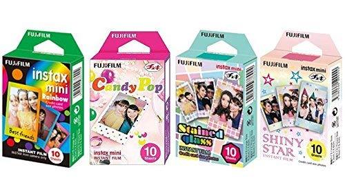  [AUSTRALIA] - Fujifilm InstaX Mini Instant Film Rainbow & Staind Glass & Candy Pop & Shiny Star Film -10 Sheets X 4 Assort Value Set