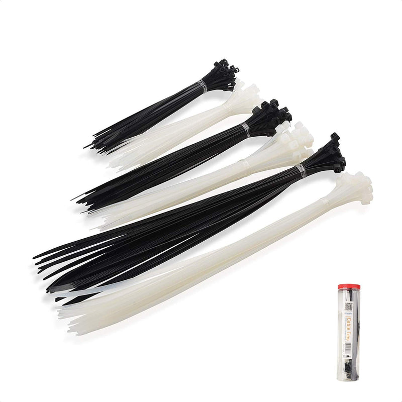  [AUSTRALIA] - Cable Matters 200 Self-Locking 6+8+12-Inch Nylon Zip Ties Assorted Sizes (Tie Wraps, Cable Ties, Zipties) in Black and White for Indoor and Outdoor Use