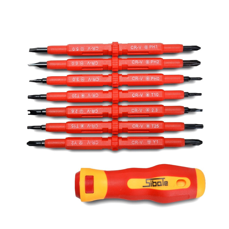  [AUSTRALIA] - AGPtEK Insulated Electrical Screwdriver Phillips and Flat Double Head Precision 7pcs Set Black Finish Blades With Magnetic Tips Home Outdoor Repair Tool Kit