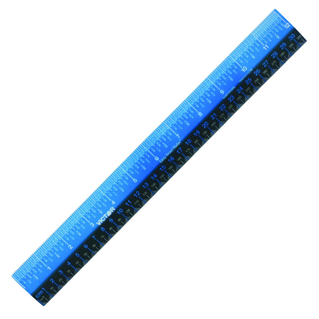  [AUSTRALIA] - Victor EZ12PBL Plastic Dual Color 12 Inch Easy Read Ruler with Inches, Centimeters and Millimeters Measurements, Blue/Black 12"