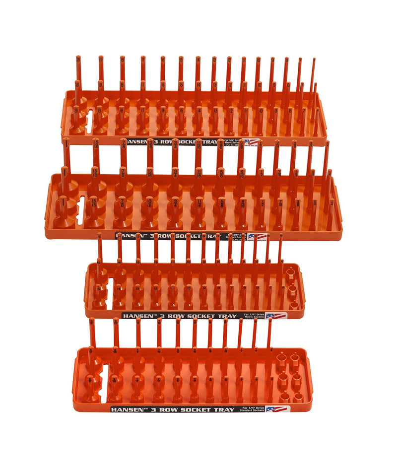 Hansen Global 92005 SAE & Metric, 3-Row Socket Tray Set - 4-Pieces, Orange - LeoForward Australia