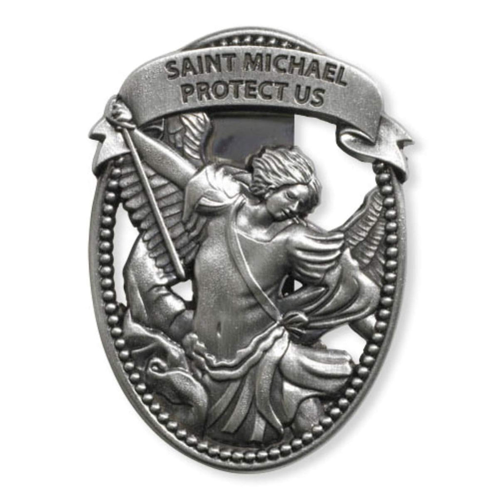  [AUSTRALIA] - Sacred Traditions Silver Tone Zinc Alloy Archangel St Michael Protect Us Visor Clip, 2 1/4 Inch