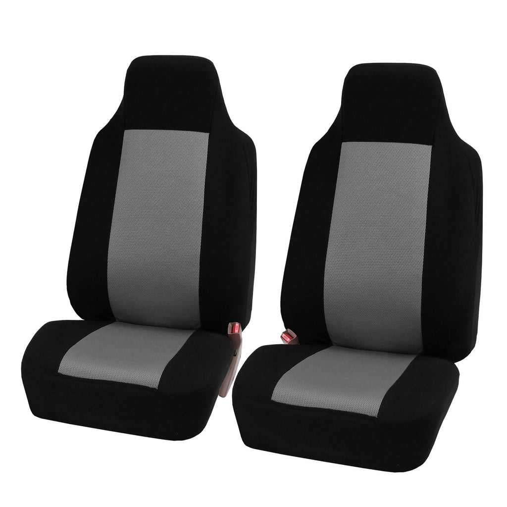  [AUSTRALIA] - FH Group FB102GRAY102 Gray Classic Cloth 3D Air Mesh Front Set Bucket Auto Seat Cover, Set of 2 Gray-Half