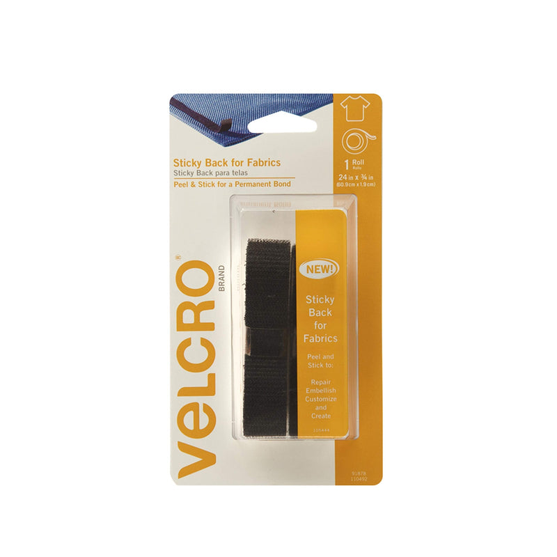  [AUSTRALIA] - VELCRO Brand Sticky Back for Fabrics | 24" x 3/4" Tape with Adhesive | No Sewing Needed | Cut Strips to Length Permanent Bond to Clothing for Hemming and Closures 24 in x 3/4 in Black