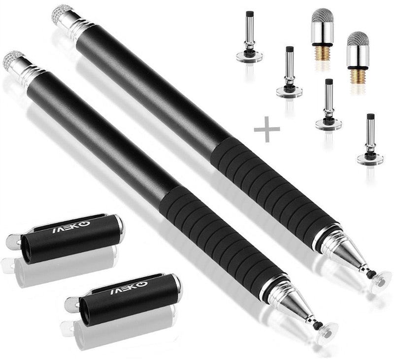 MEKO Universal Stylus,[2 in 1 Precision Series] Disc Stylus Touch Screen Pens for All Capacitive Touch Screens Cell Phones, Tablets, Laptops Bundle with 6 Replacement Tips - (2 Pcs, Black/Black) *Black/Black - LeoForward Australia