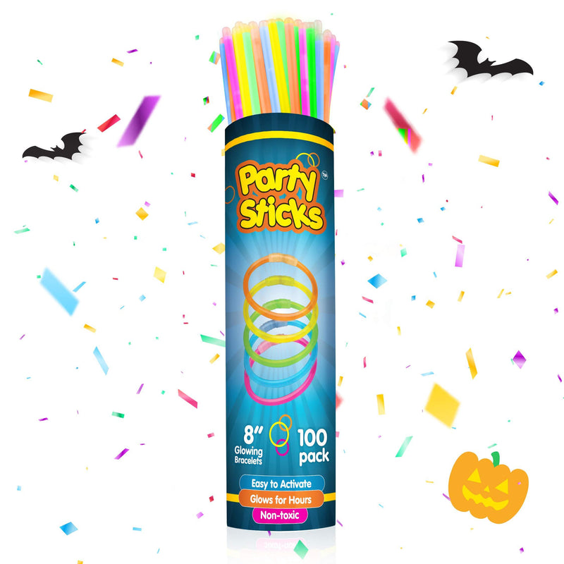 PartySticks Glow Sticks Party Supplies 100pk - 8 Inch Glow in the Dark Light Up Sticks Party Favors, Glow Party Decorations, Neon Party Glow Necklaces and Glow Bracelets with Connectors 100 Pack - LeoForward Australia