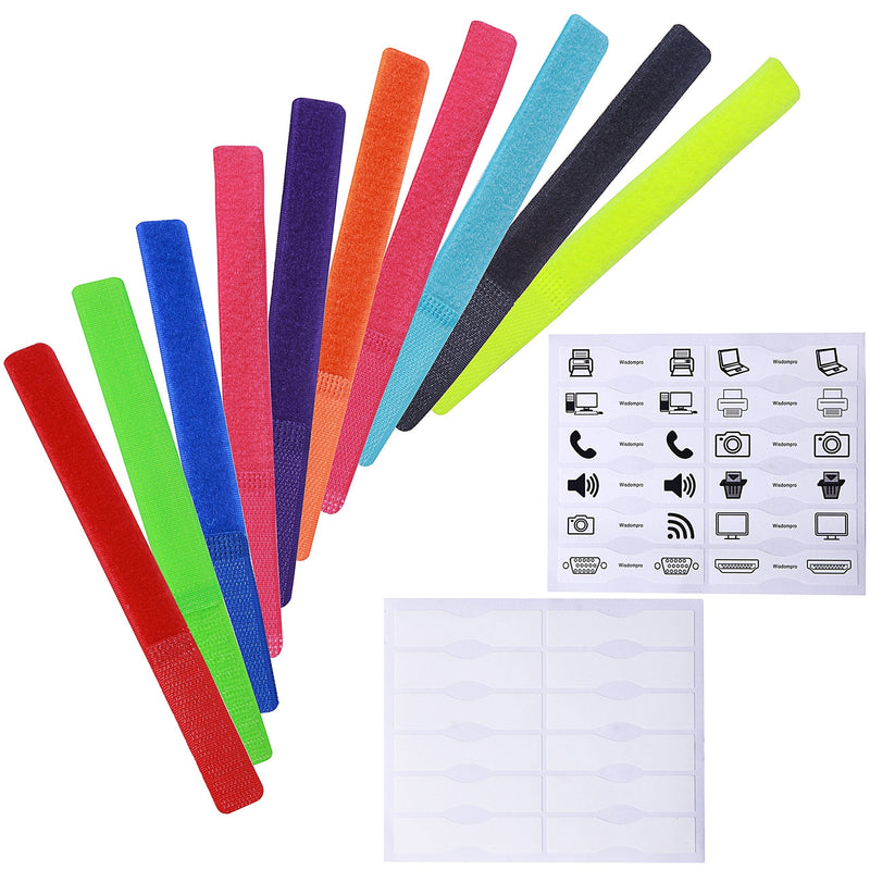  [AUSTRALIA] - Wisdompro 20 PCS 7 Inch Hook and Loop Colorful Reusable Fastening Cable Strap Core Ties with Extra Identification Tag Label Stickers