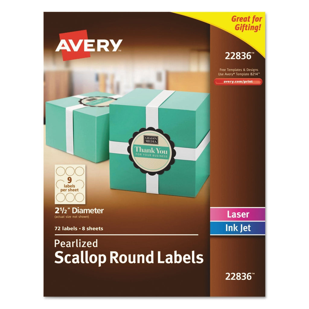 Avery Pearlized Ivory Scallop Round Labels, 2.5-Inch Diameter, Pack of 72 (22836) 2 1/2" 72 Pack - LeoForward Australia