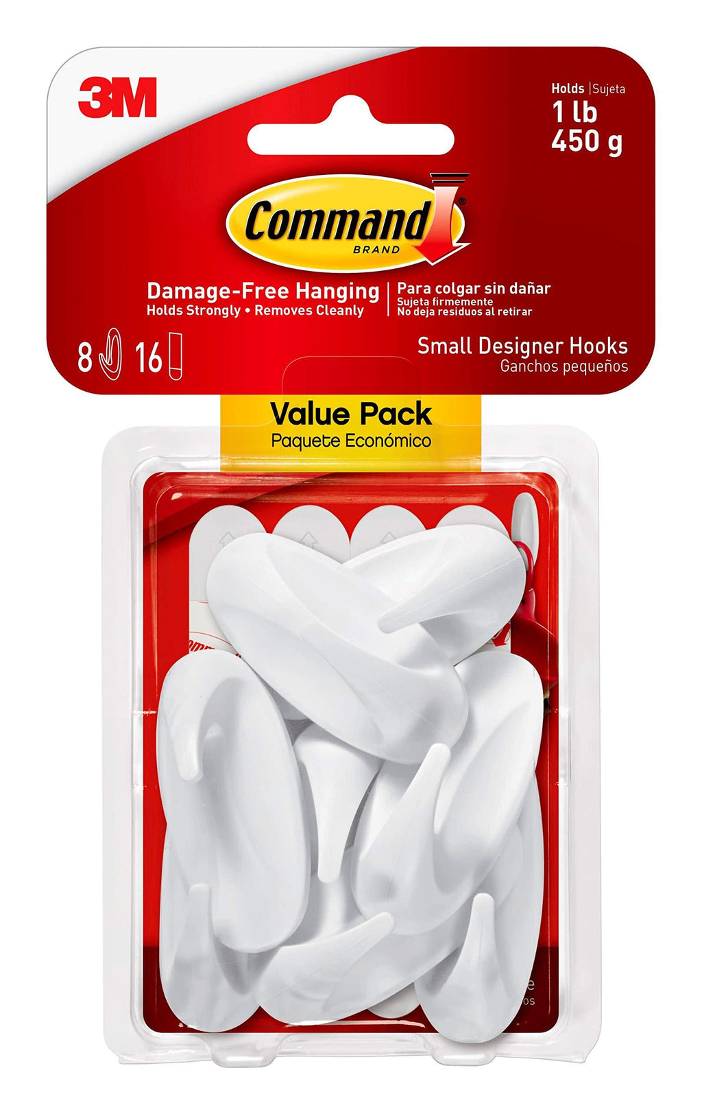 Command Small Designer Hooks, White, 8-Hooks, 16-Strips, Organize Damage-Free 8 Hooks - LeoForward Australia