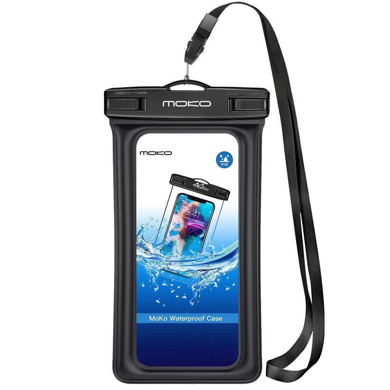  [AUSTRALIA] - MoKo Floating Waterproof Phone Pouch Holder, Floatable Phone Case Dry Bag with Lanyard Armband Compatible withiPhone 13/13 Pro Max/iPhone 12/12 Pro Max/11 Pro, Xr/Xs Max,8/7, Samsung S21/S10/S9/S8 1 - Black
