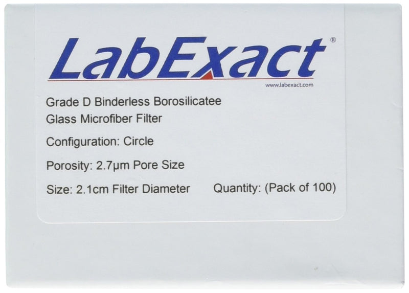 LabExact 1200360 Grade D Glass Microfiber Filter, Binderless Borosilicate Glass, 2.7µm, 2.1cm (Pack of 100) - LeoForward Australia