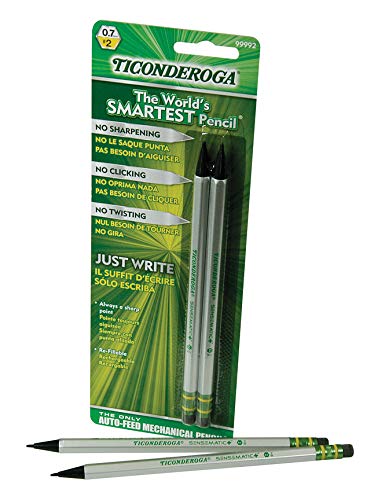  [AUSTRALIA] - Ticonderoga SenseMatic Pencil, 0.7 mm Lead, Silver/Black Barrel, Pack of 2 - 1464311