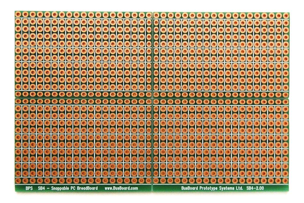 SB4 Snappable PC BreadBoard, Scored PCB, Snaps Into 4 Small Boards, 2-Layer, Plated Holes, Power Rails, 2.5 x 3.8in (63.5 x 96.5mm) - LeoForward Australia