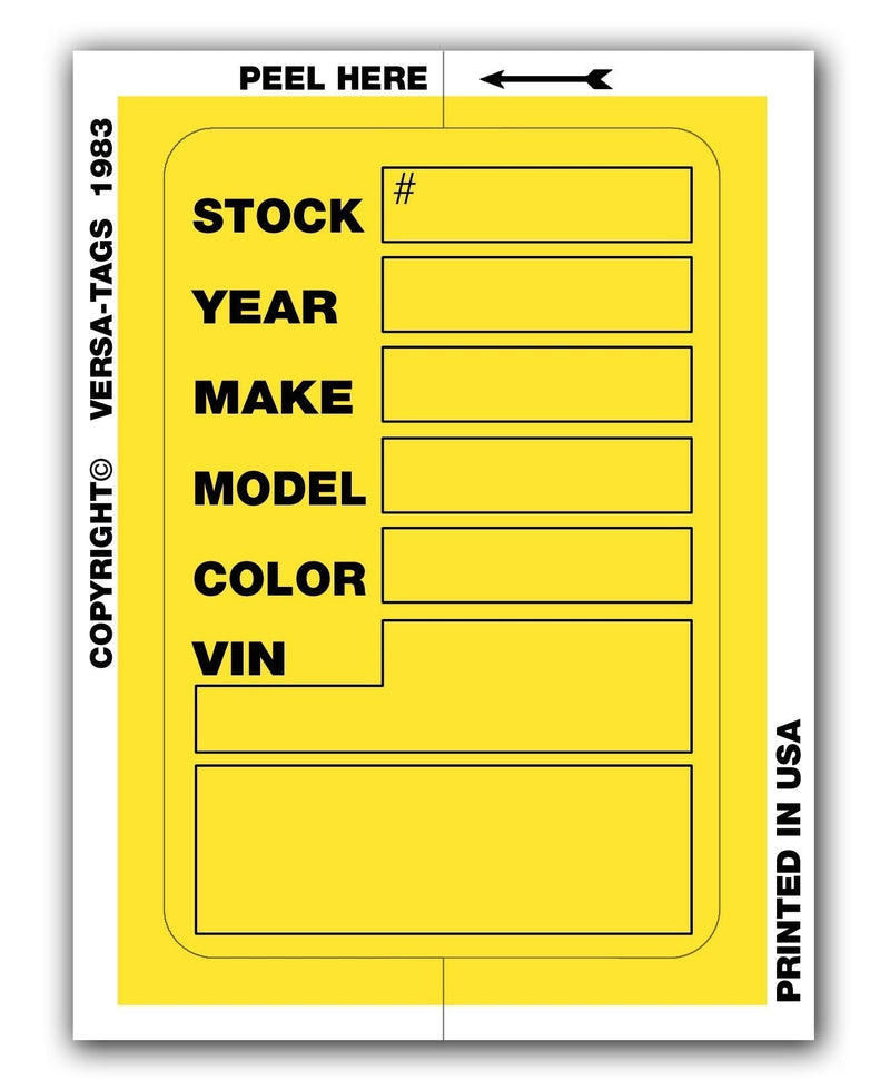  [AUSTRALIA] - Versa Tags Kleer-bak Stock Stickers (Yellow) 100 Stickers Yellow