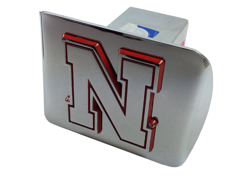  [AUSTRALIA] - University of Nebraska METAL emblem (chrome with red trim) on chrome METAL Hitch Cover (Iron N)