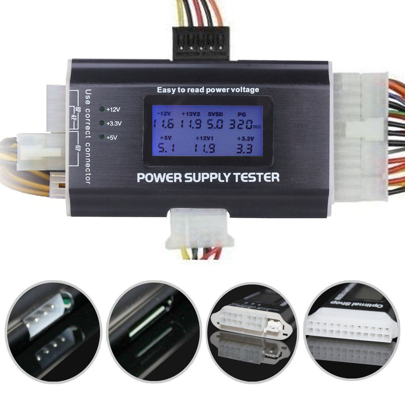  [AUSTRALIA] - Optimal Shop 20+4 Pin LCD Computer Power Supply Tester for SATA IDE HDD ATX ITX BYI Connectors-Black
