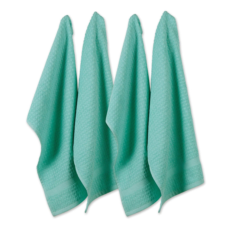  [AUSTRALIA] - DII Cotton Waffle Terry Dish Towels, 15 x 26" Set of 4, Ultra Absorbent, Heavy Duty, Drying & Cleaning Kitchen Towels-Aqua 15x26" Aqua