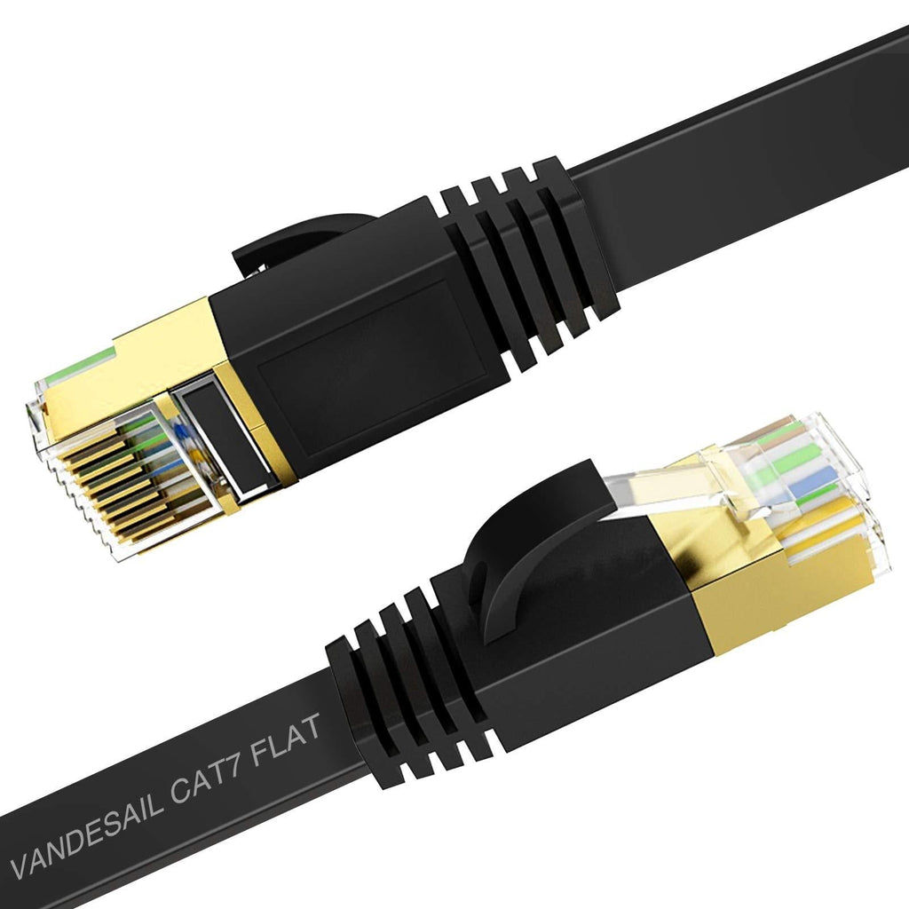  [AUSTRALIA] - Cat 7 Ethernet Cable 3ft, VANDESAIL Flat High Speed Network LAN Internet Cat7 Cable Shielded RJ45 Connector STP with Gold Plated Plug Patch Cord Gigabit 10/100/1000Mbit/s for Switch, Router, Modem, PC Laptop black