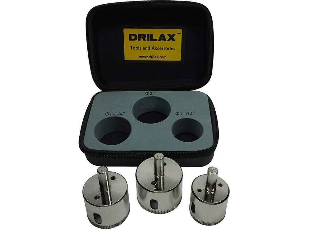 Drilax 3 Pcs Diamond Drill Bit Set Extra Tall 1-1/2" , 1-3/4" , 2" for Ceramic Porcelain Tile, Granite Quartz Countertop Hole Saws Shower, Faucet Drilling Tool 3 Pack - LeoForward Australia