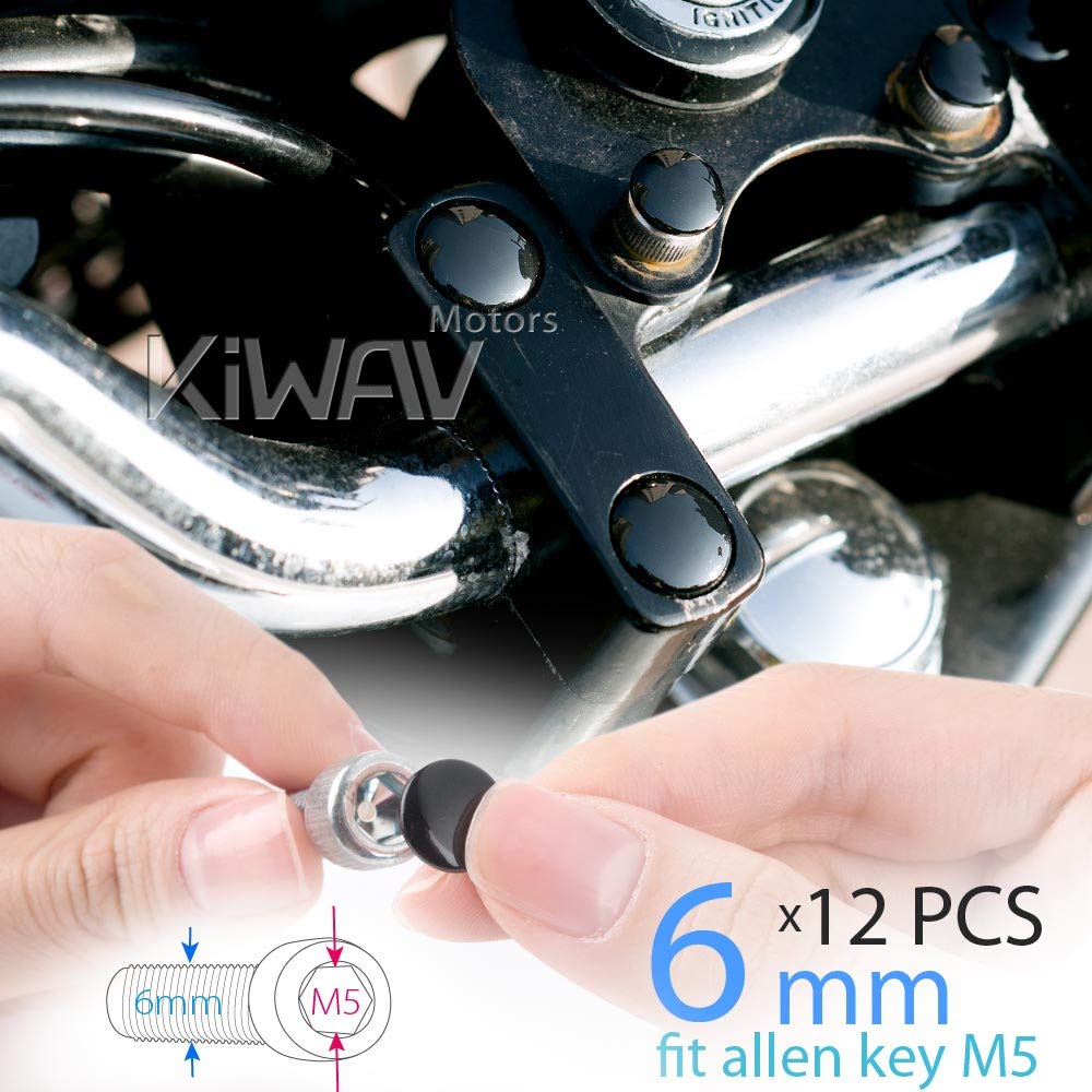  [AUSTRALIA] - KiWAV Motorcycle Round Bolt Cap Screw Cover Plug Black for 6mm Thread Allen Head Bolts, ie M5 Allen Key black 6mm bolt (5mm allen key head)
