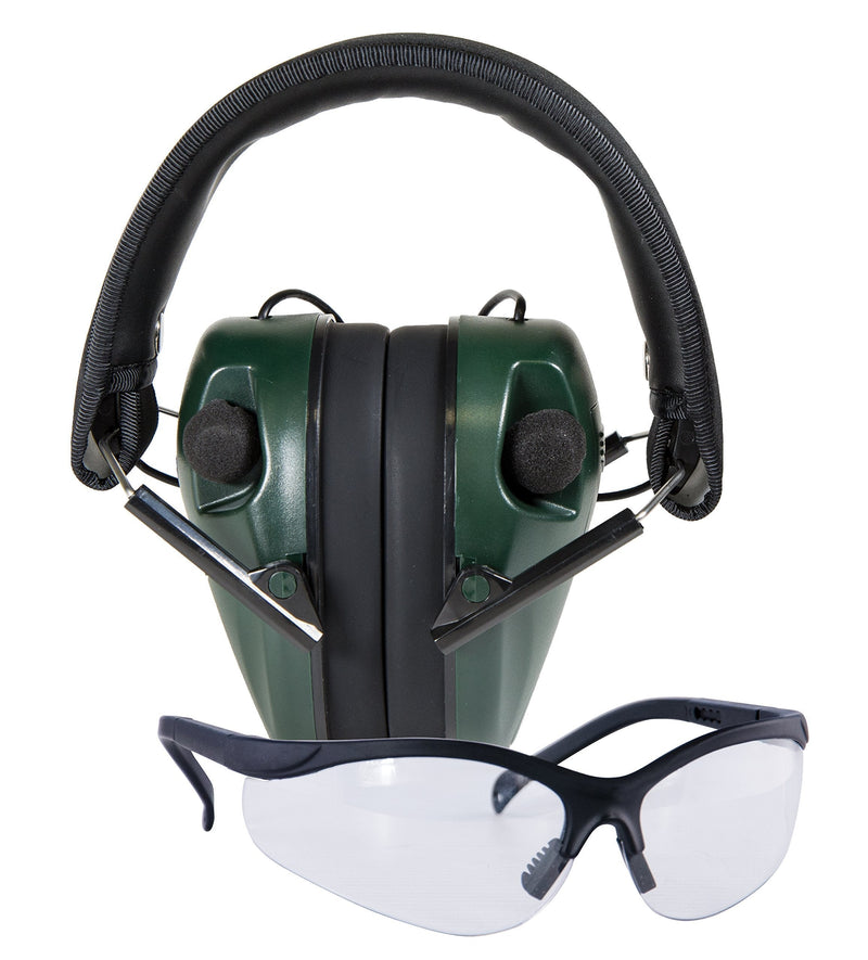 Caldwell E-Max Low Profile Electronic 23 NRR Hearing Protection w/ Sound Amplification and Adjustable Earmuffs for Shooting, Hunting and Range, Shooting Glasses, Green , 8 x 12 x 15 inches - LeoForward Australia